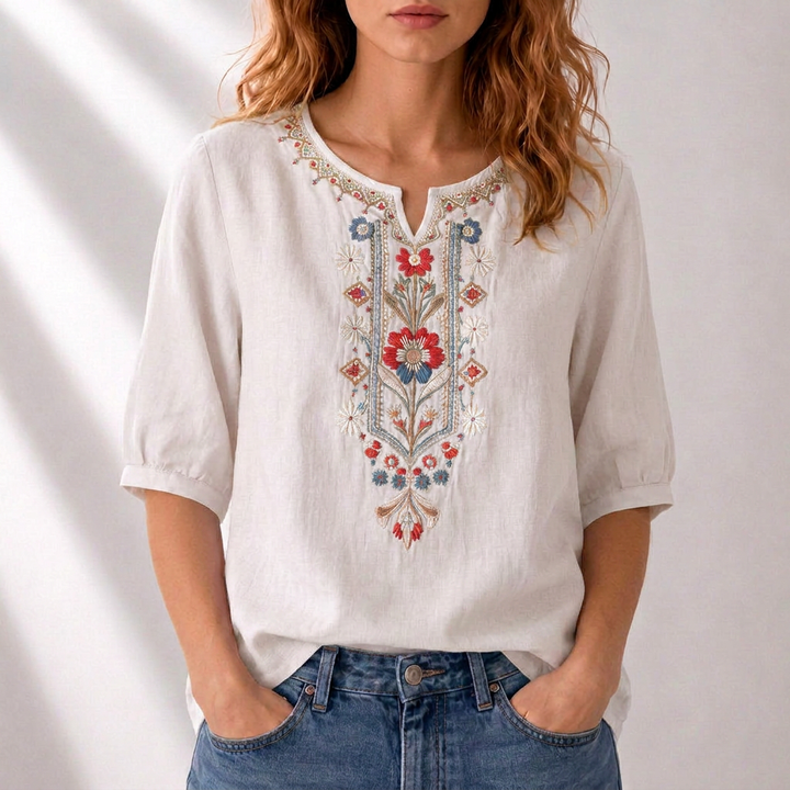 Wulfgifu | Women Embroidered Boho Blouse