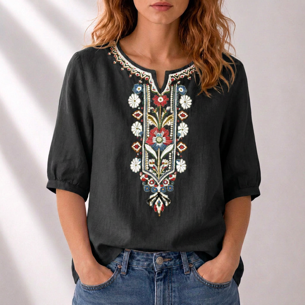 Wulfgifu | Women Embroidered Boho Blouse