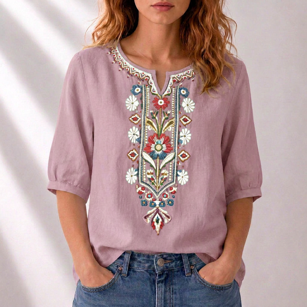 Wulfgifu | Women Embroidered Boho Blouse