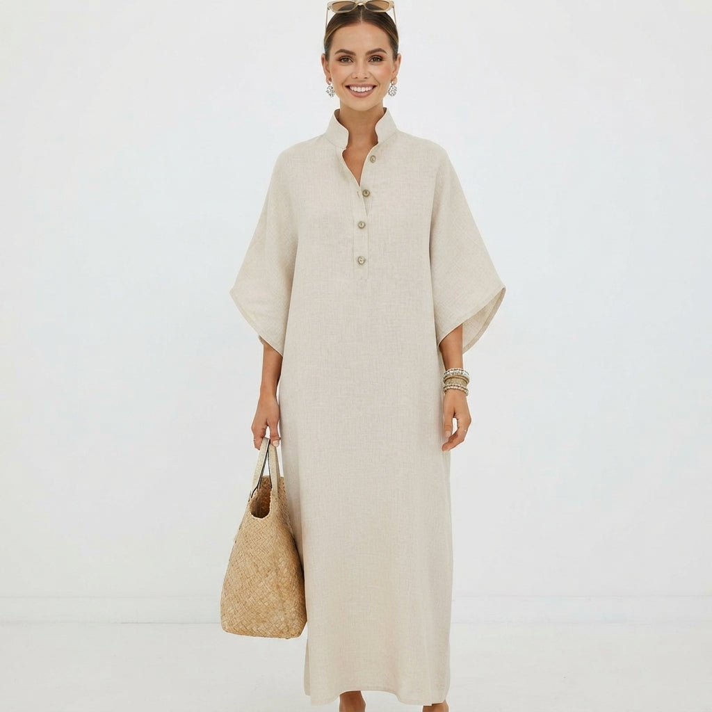 Ysolde | Women Mandarin Batwing Linen Maxi Dress