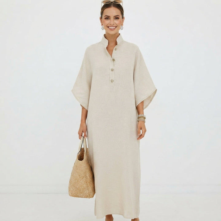 Ysolde | Women Mandarin Batwing Linen Maxi Dress