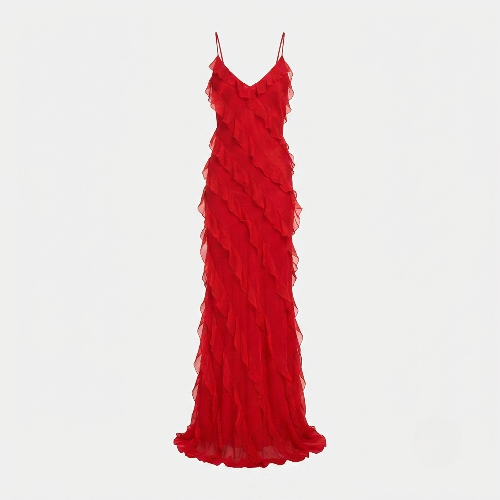 Eirwen | Women Ruffle Strap Red Dress