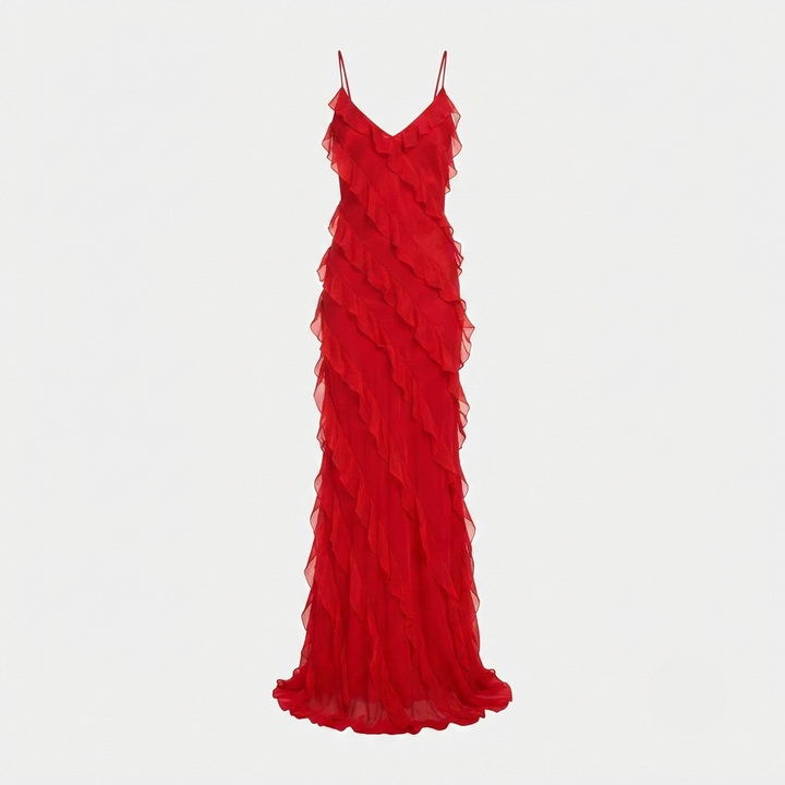 Eirwen | Women Ruffle Strap Red Dress