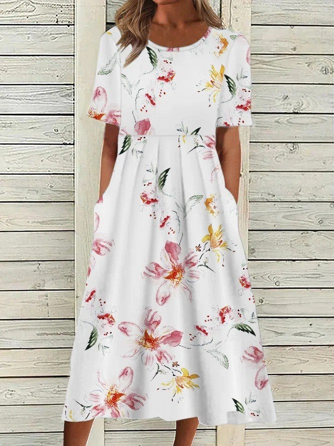 Hedy | Women's Short Sleeve Empire Waist Floral Midi Dress