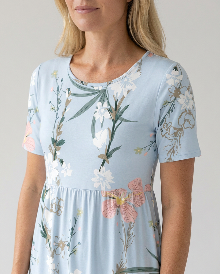 Hedy | Women's Short Sleeve Empire Waist Floral Midi Dress