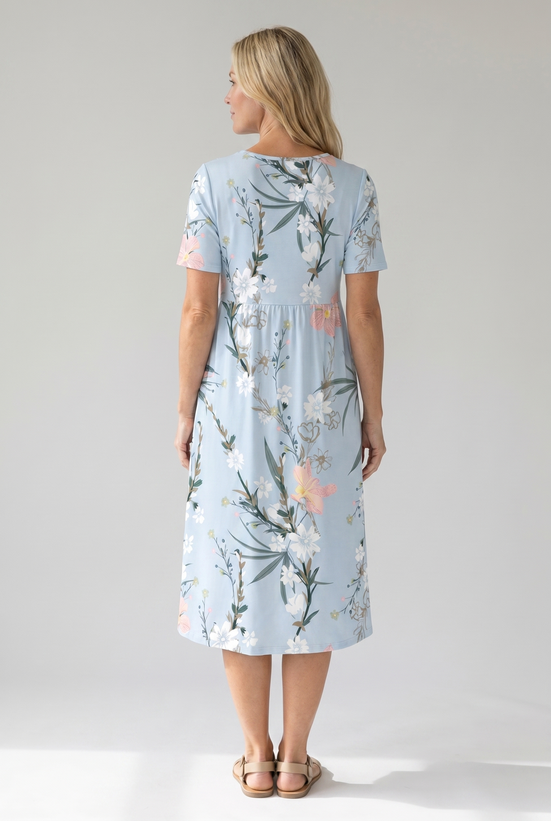 Hedy | Women's Short Sleeve Empire Waist Floral Midi Dress