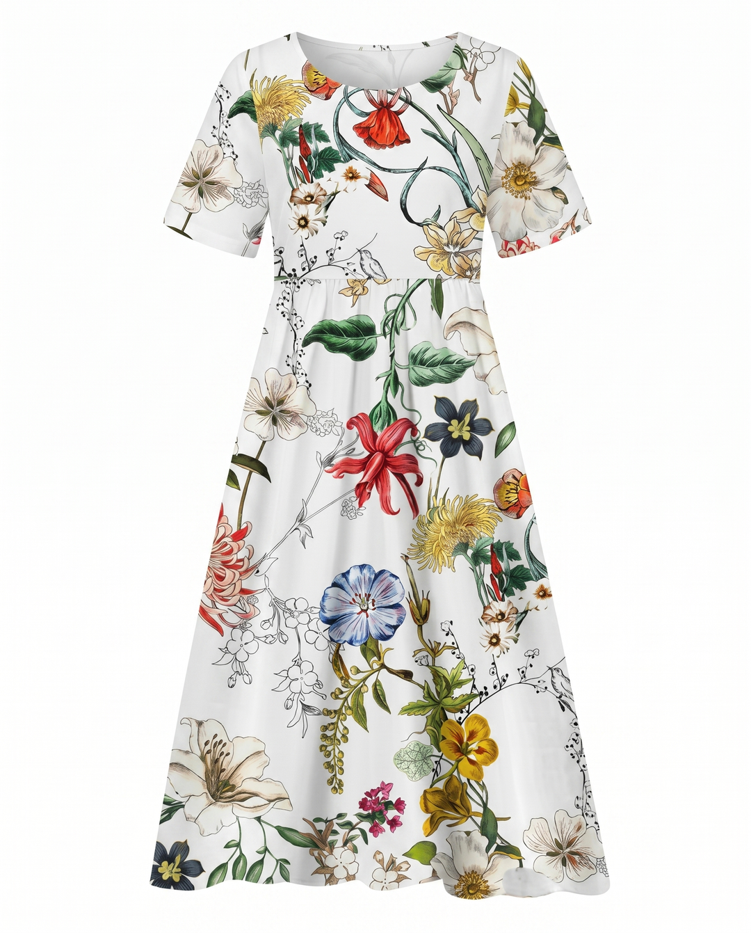 Hedy | Women's Short Sleeve Empire Waist Floral Midi Dress