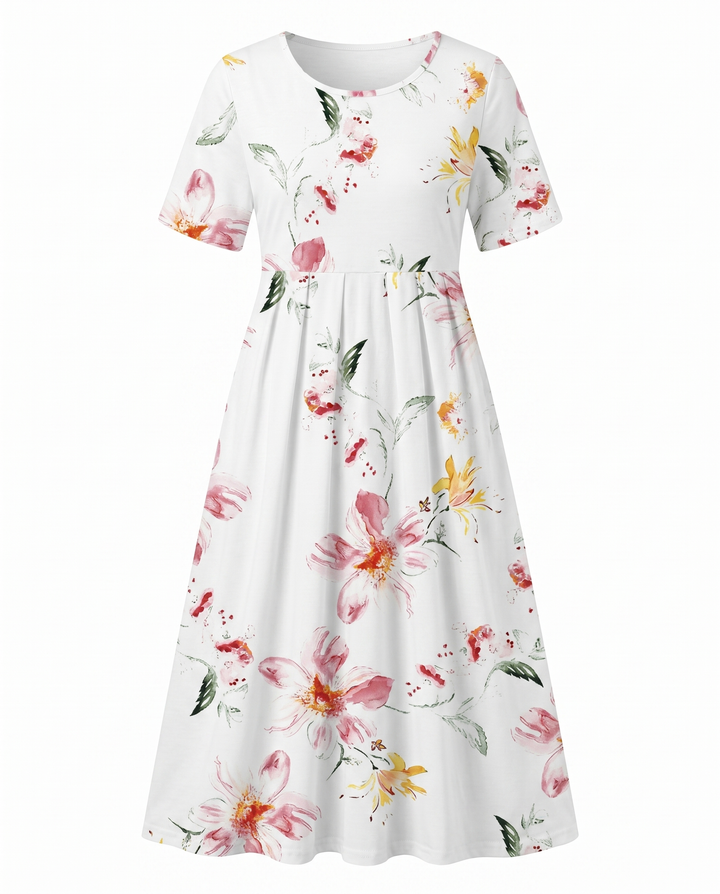 Hedy | Women's Short Sleeve Empire Waist Floral Midi Dress