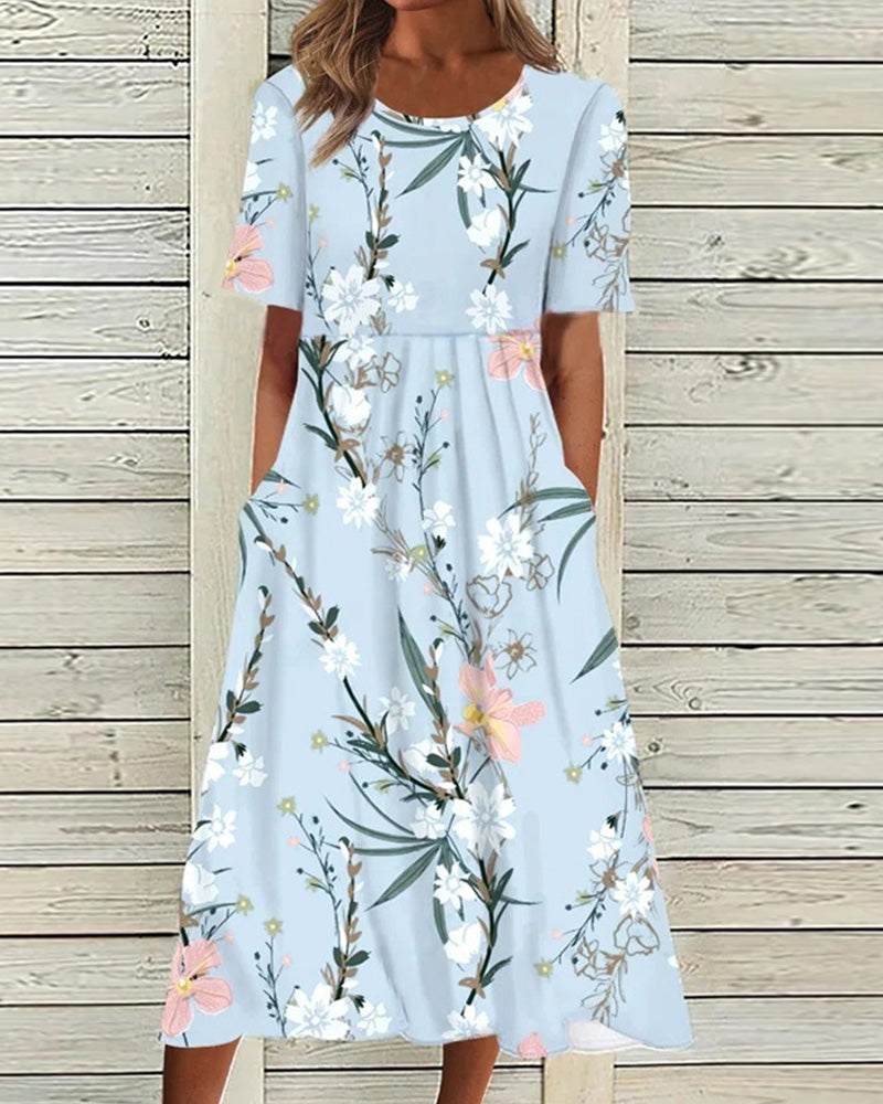 Hedy | Women's Short Sleeve Empire Waist Floral Midi Dress