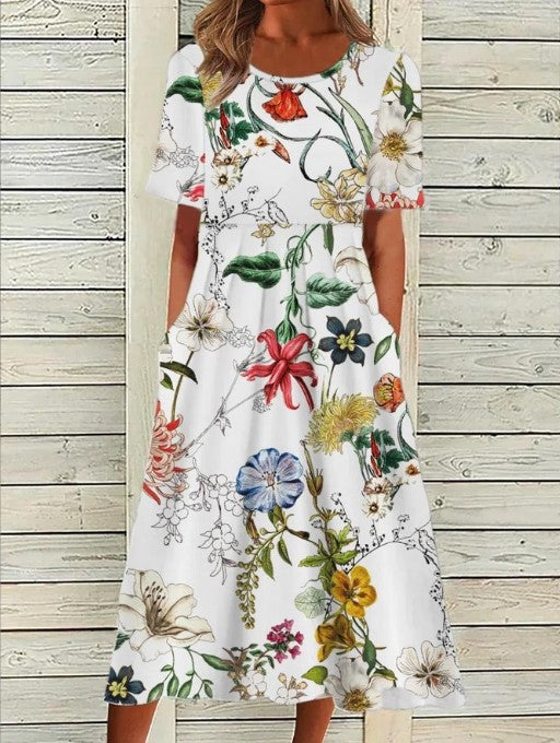 Hedy | Women's Short Sleeve Empire Waist Floral Midi Dress
