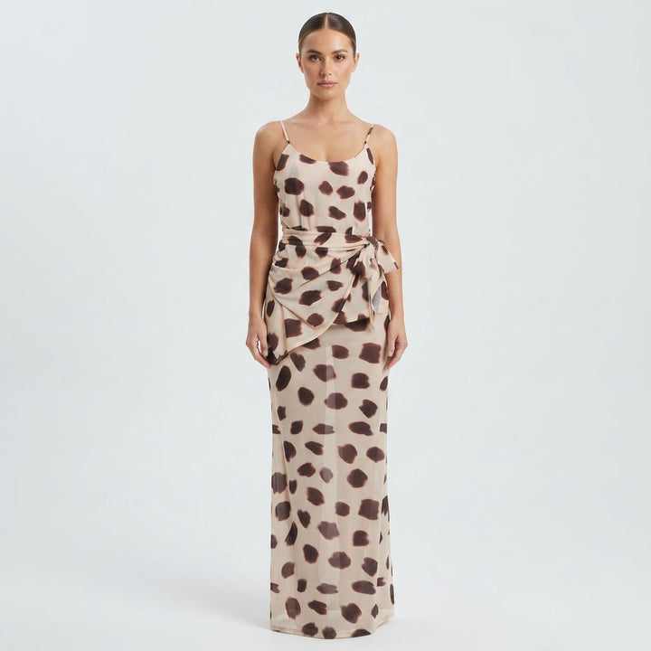 Claudia | Women Wrap Tie Spotted Maxi Dress
