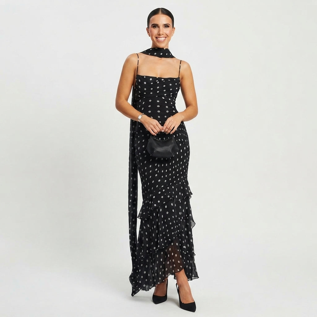 Sabina | Women Polka Dot Scarf Race Day Dress