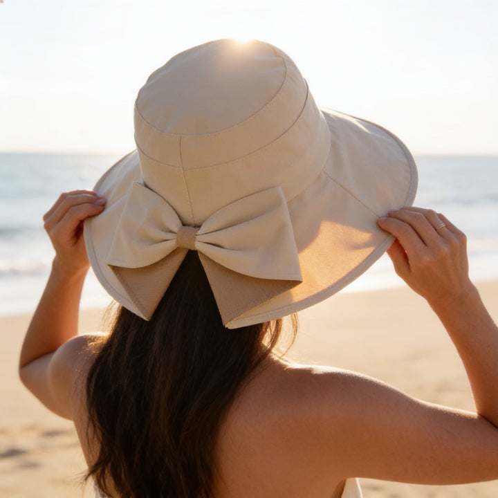 Octavia | Women's Straw Wide Brim Floppy Bow Packable Sun Hat