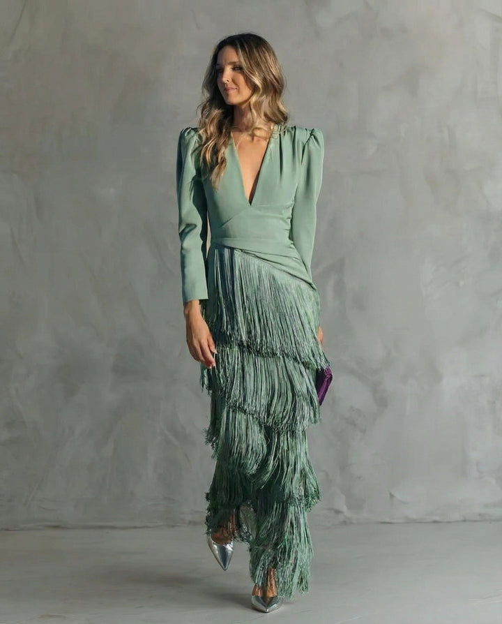 Justine | Women Fringe Long Sleeve Flapper Dress