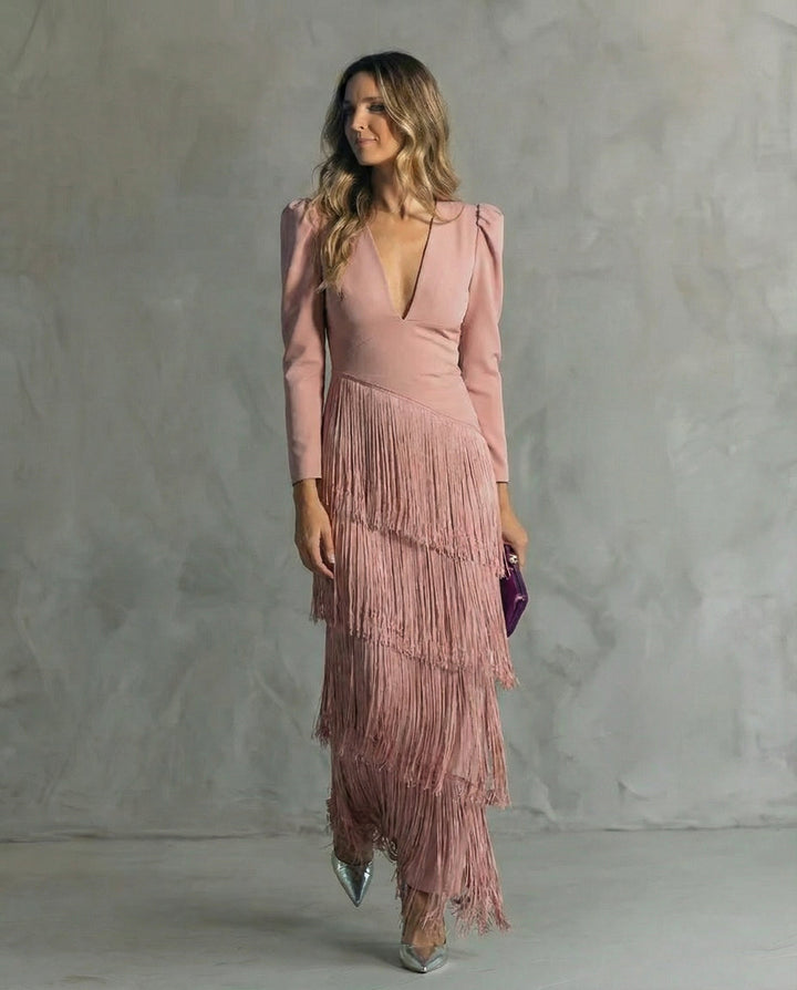Justine | Women Fringe Long Sleeve Flapper Dress