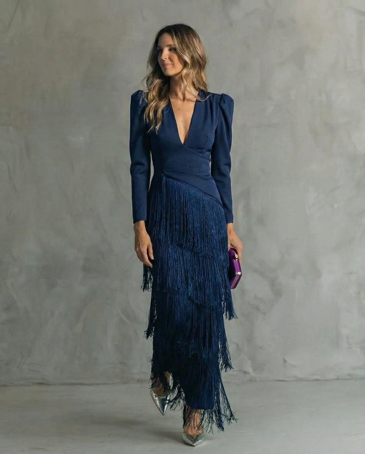Justine | Women Fringe Long Sleeve Flapper Dress