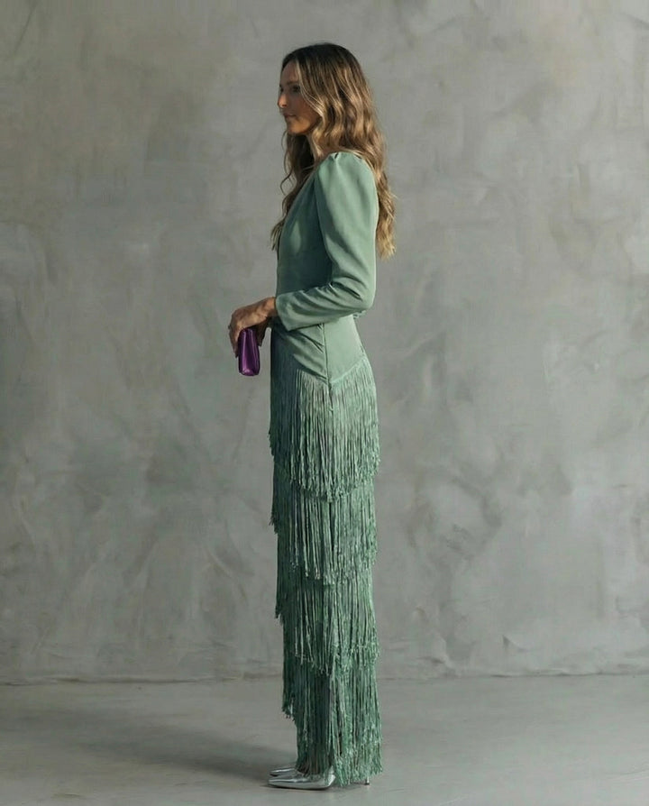 Justine | Women Fringe Long Sleeve Flapper Dress