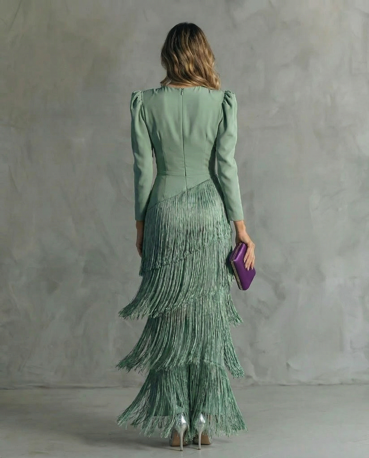 Justine | Women Fringe Long Sleeve Flapper Dress