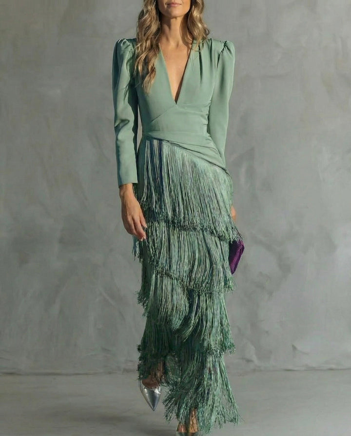 Justine | Women Fringe Long Sleeve Flapper Dress