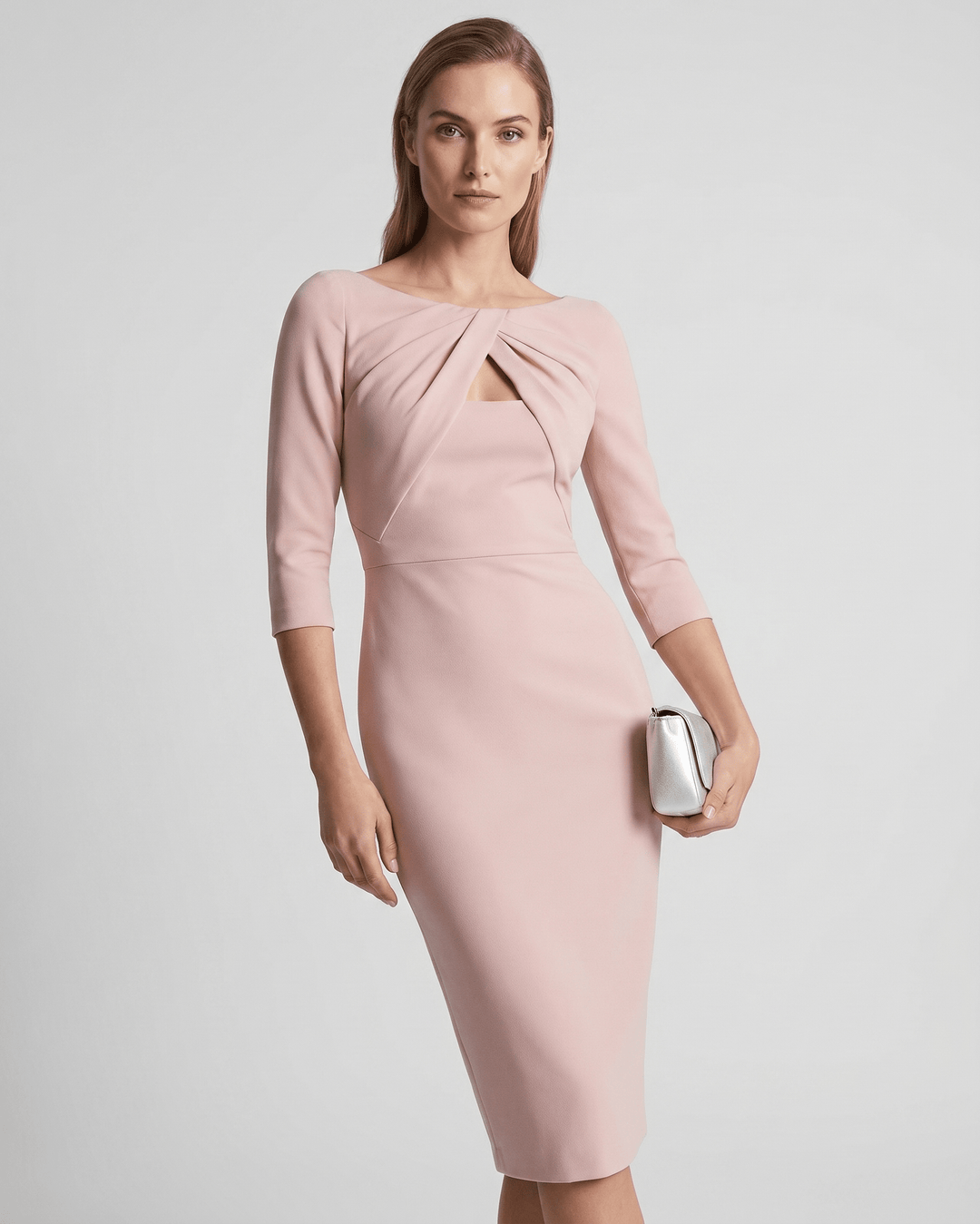 Kaye | Women's Twist Keyhole Elbow Sleeve Elegant Cocktail Dress