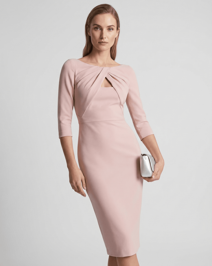 Kaye | Women's Twist Keyhole Elbow Sleeve Elegant Cocktail Dress