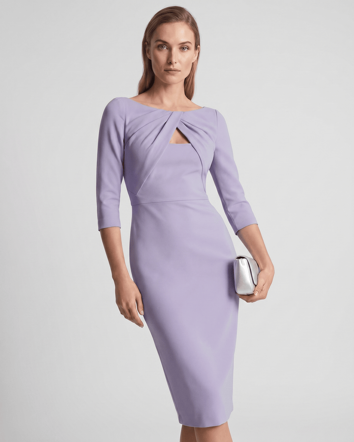 Kaye | Women's Twist Keyhole Elbow Sleeve Elegant Cocktail Dress