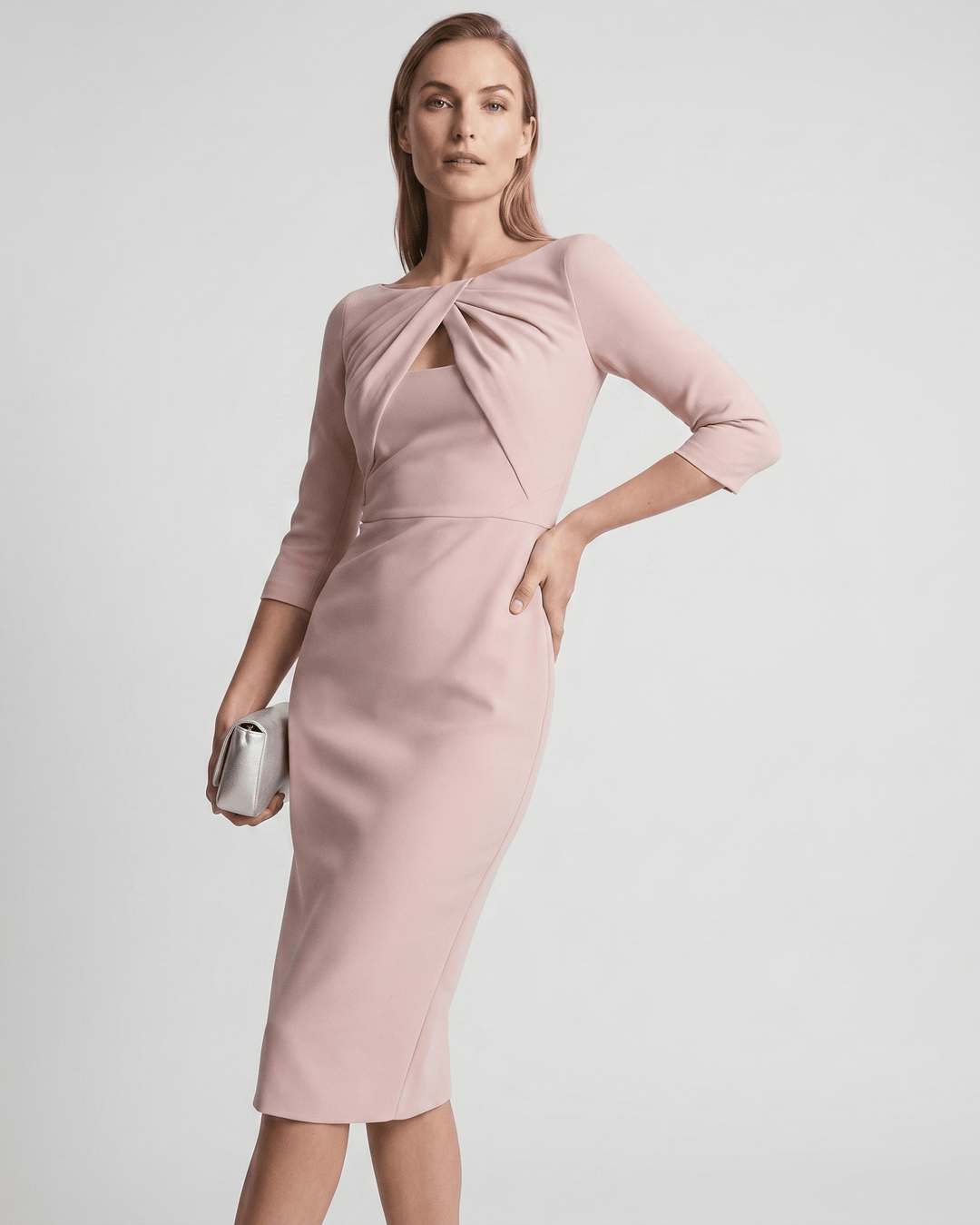 Kaye | Women's Twist Keyhole Elbow Sleeve Elegant Cocktail Dress