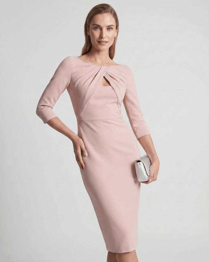 Kaye | Women's Twist Keyhole Elbow Sleeve Elegant Cocktail Dress
