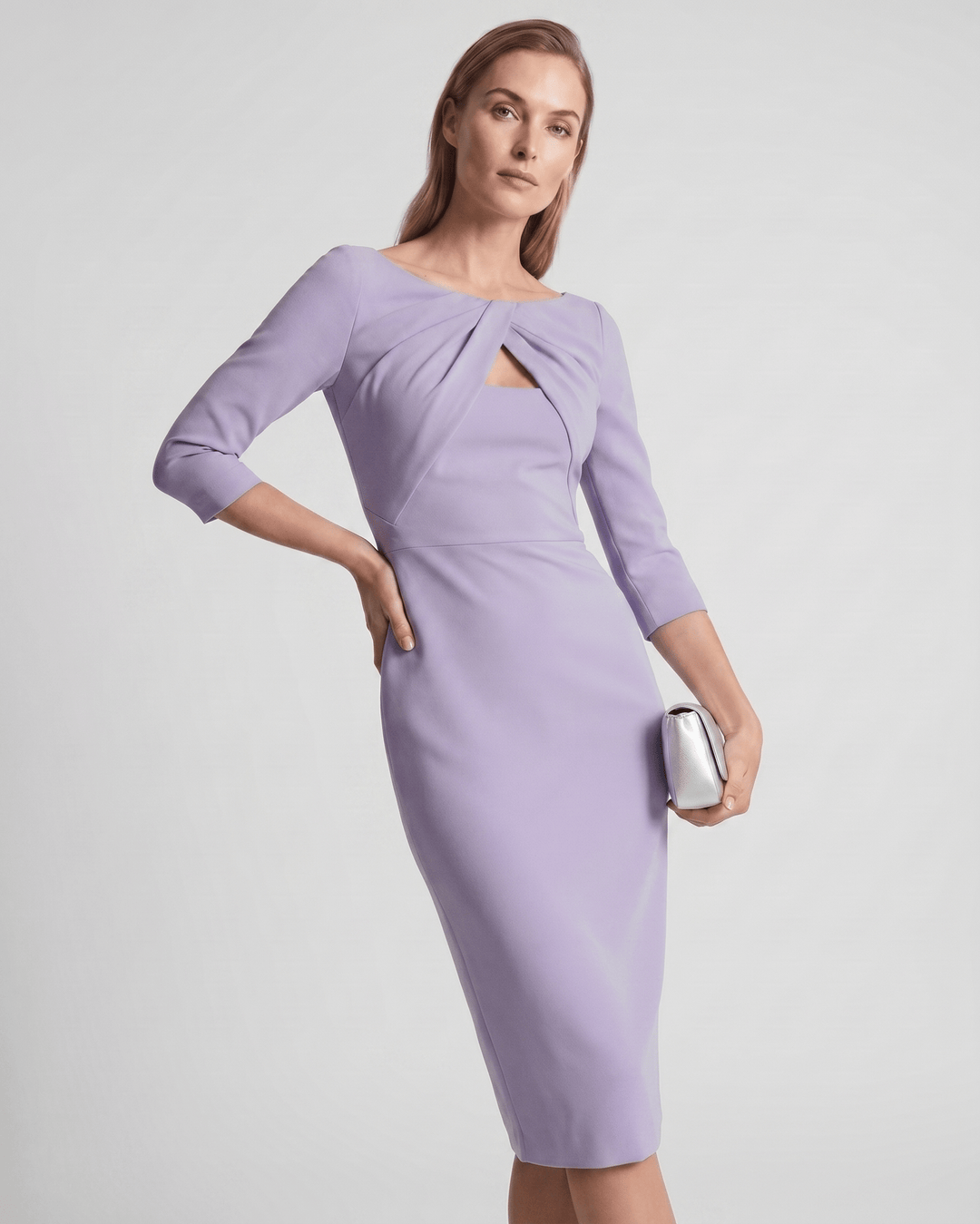 Kaye | Women's Twist Keyhole Elbow Sleeve Elegant Cocktail Dress