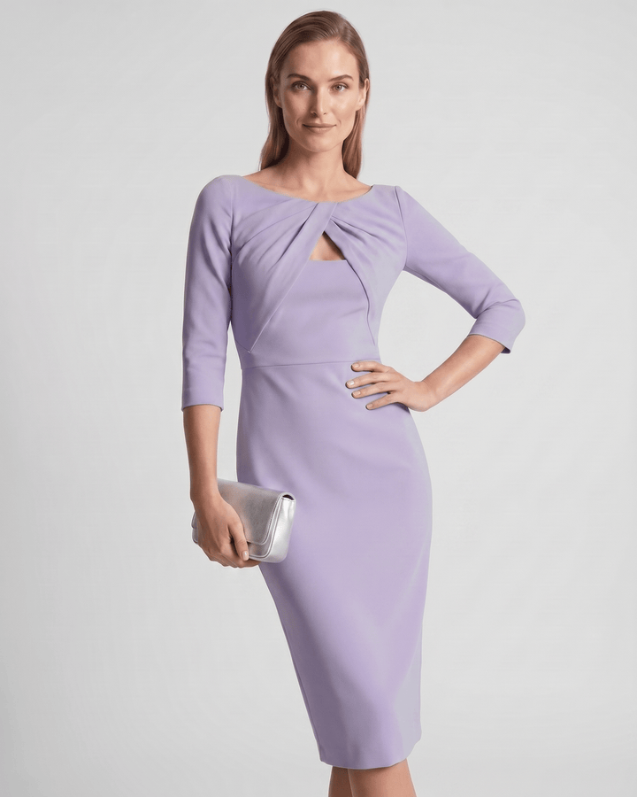 Kaye | Women's Twist Keyhole Elbow Sleeve Elegant Cocktail Dress