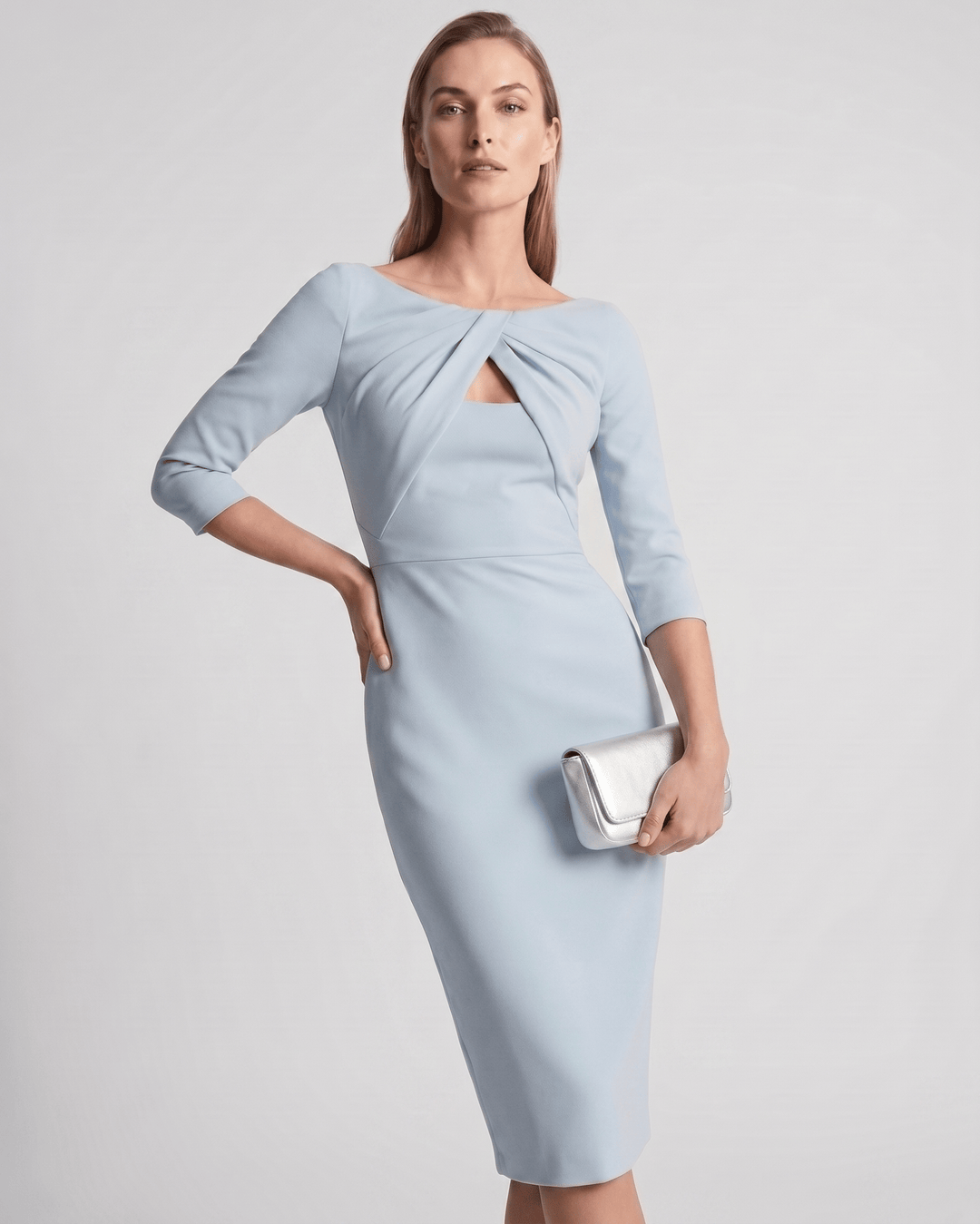 Kaye | Women's Twist Keyhole Elbow Sleeve Elegant Cocktail Dress
