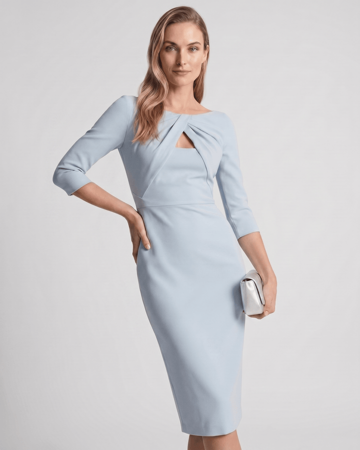 Kaye | Women's Twist Keyhole Elbow Sleeve Elegant Cocktail Dress