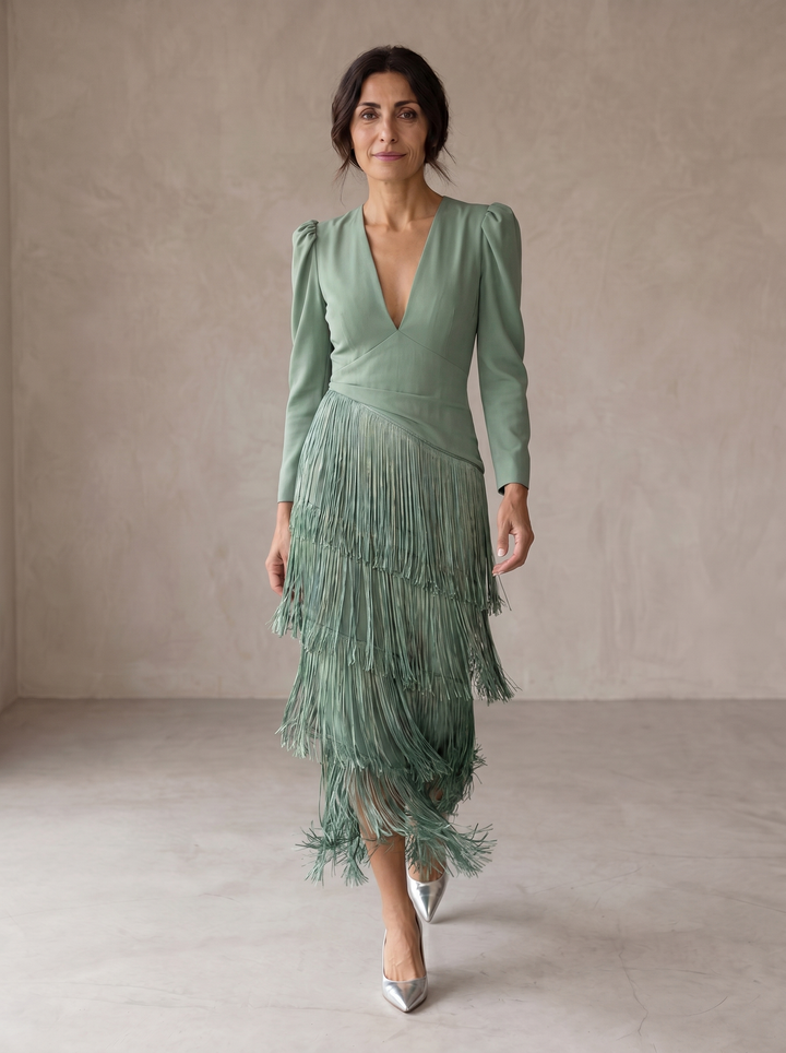 Justine | Women Fringe Long Sleeve Flapper Dress