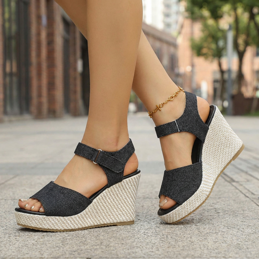 Tiffany | Women's Denim Casual Wedge Heel Sandals