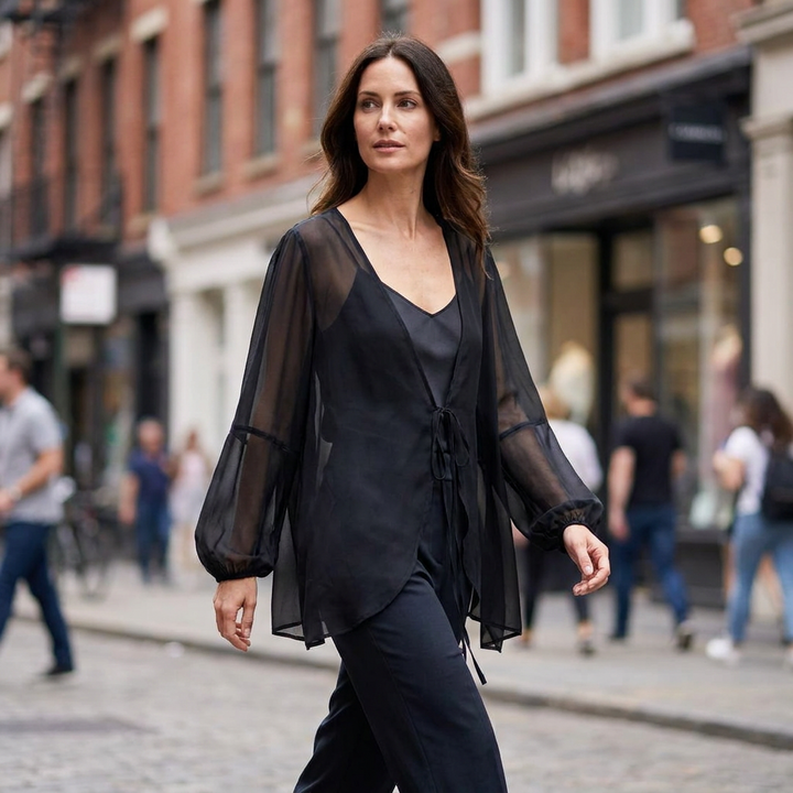 Liliana | Women's Chiffon Deep V Tie Front Casual Blouse
