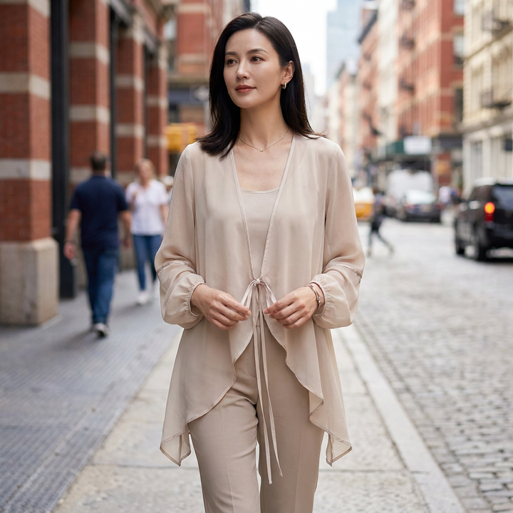 Liliana | Women's Chiffon Deep V Tie Front Casual Blouse