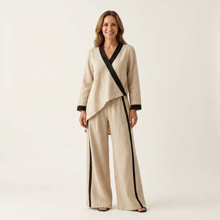 Eadburh | Women Wrap Top Wide Leg Pants Set