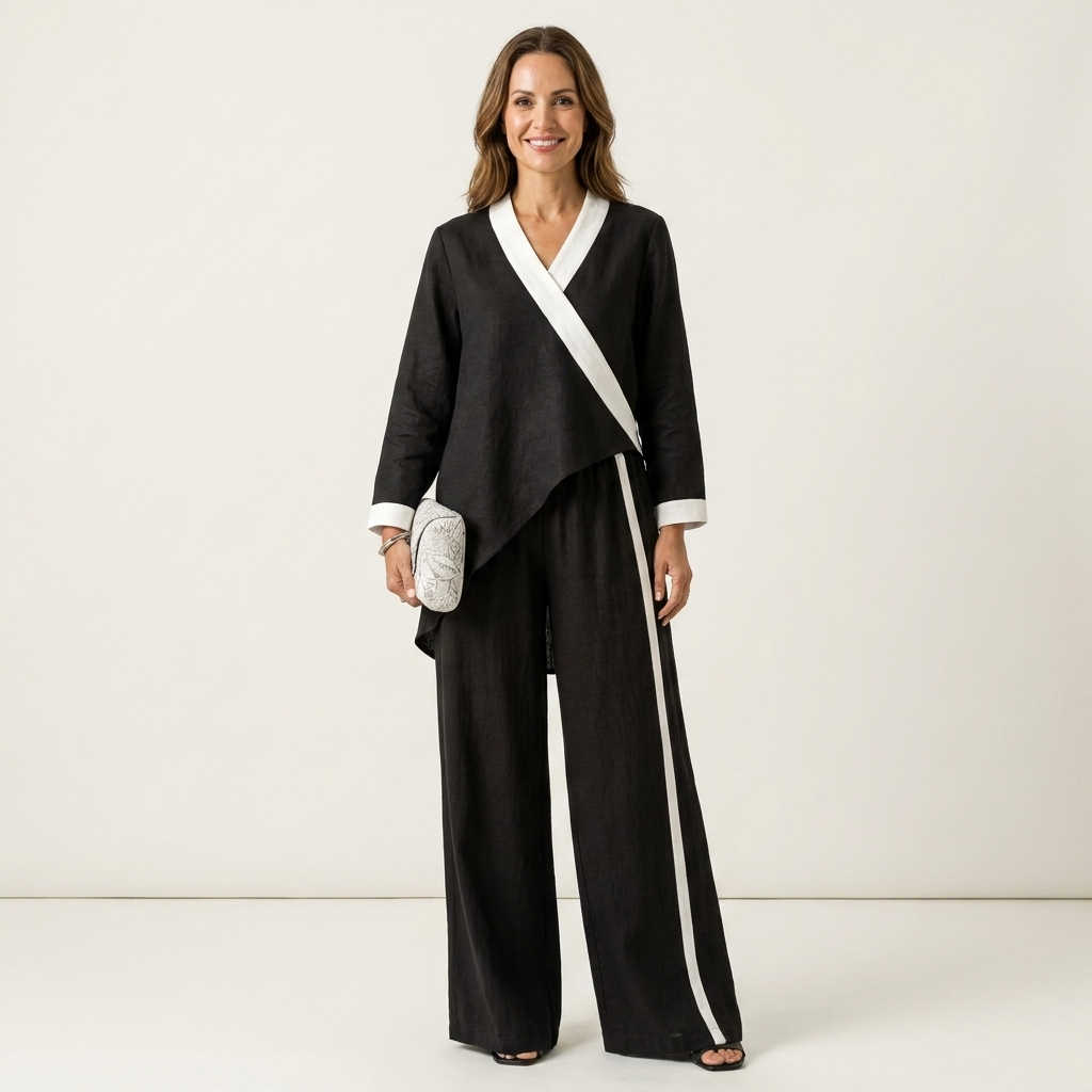 Eadburh | Women Wrap Top Wide Leg Pants Set