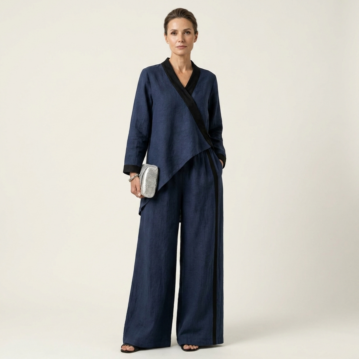 Eadburh | Women Wrap Top Wide Leg Pants Set