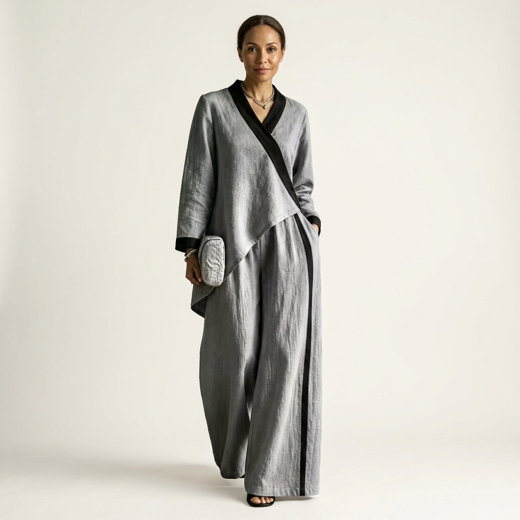 Eadburh | Women Wrap Top Wide Leg Pants Set