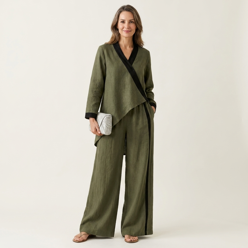 Eadburh | Women Wrap Top Wide Leg Pants Set