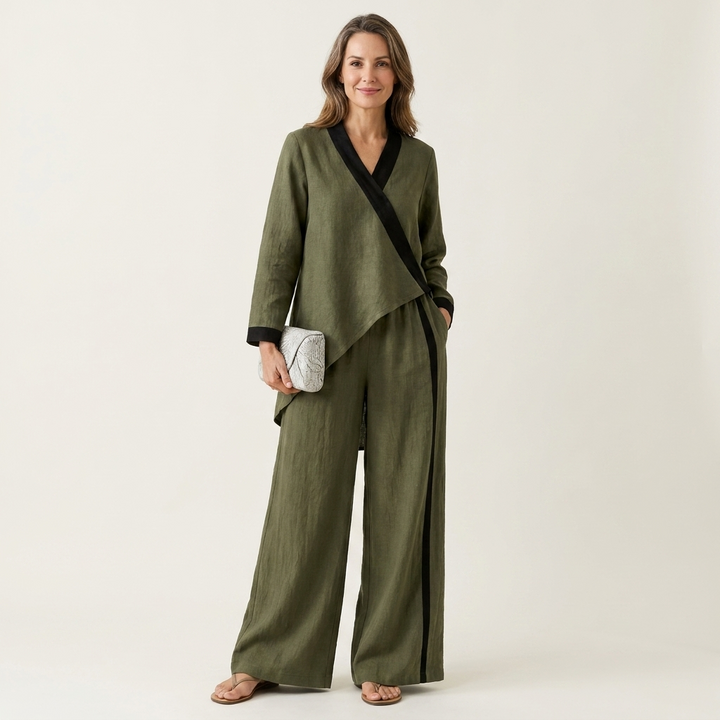 Eadburh | Women Wrap Top Wide Leg Pants Set