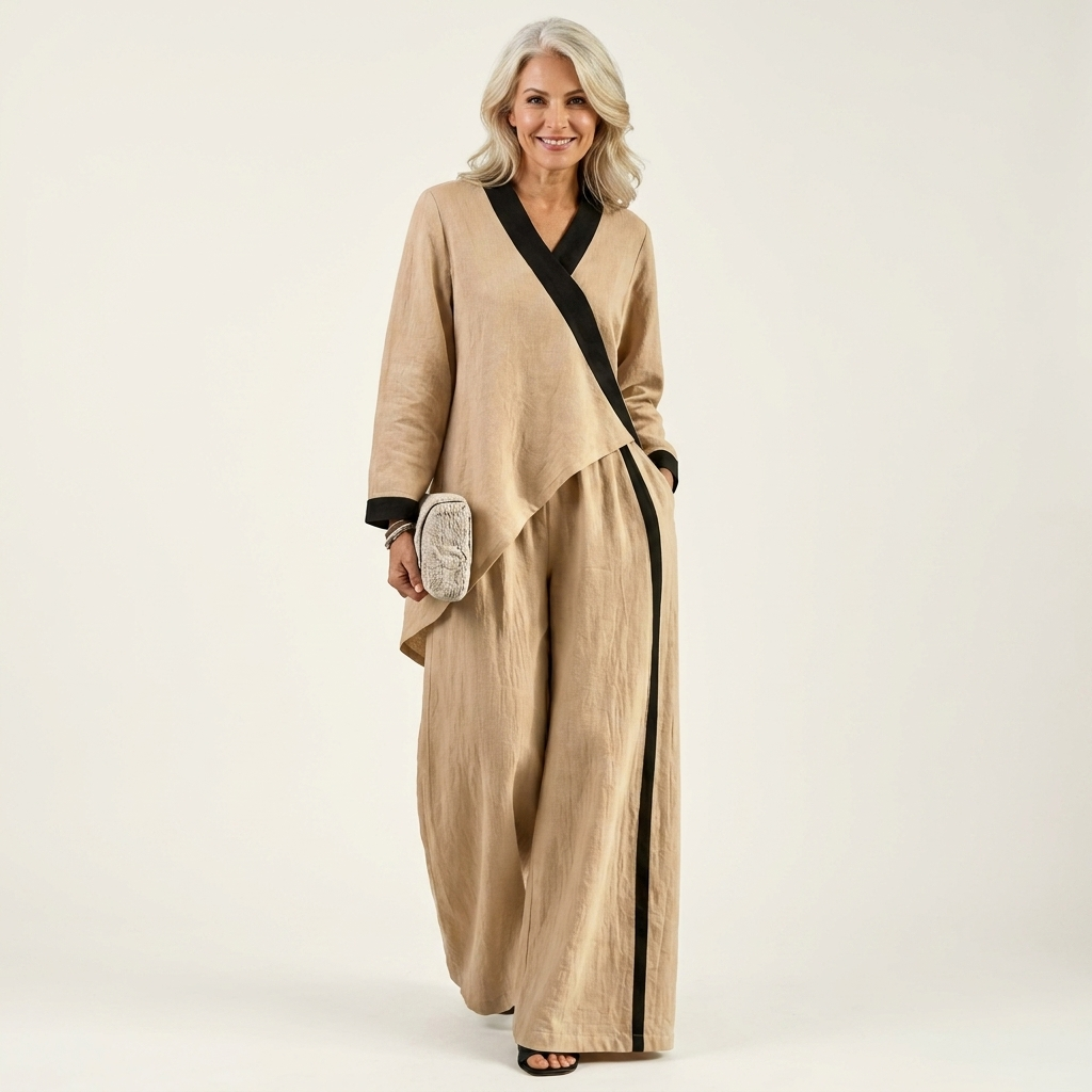 Eadburh | Women Wrap Top Wide Leg Pants Set