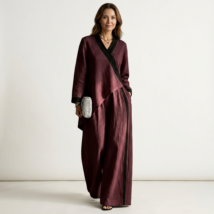 Eadburh | Women Wrap Top Wide Leg Pants Set