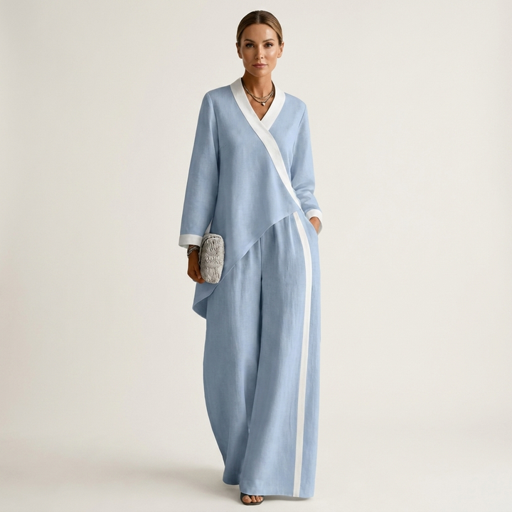 Eadburh | Women Wrap Top Wide Leg Pants Set
