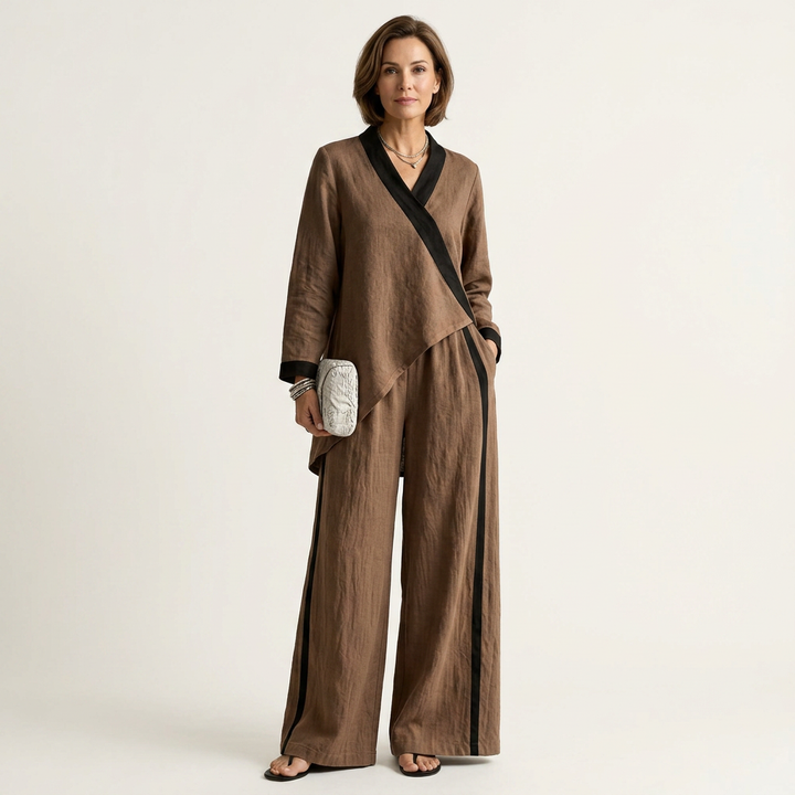 Eadburh | Women Wrap Top Wide Leg Pants Set