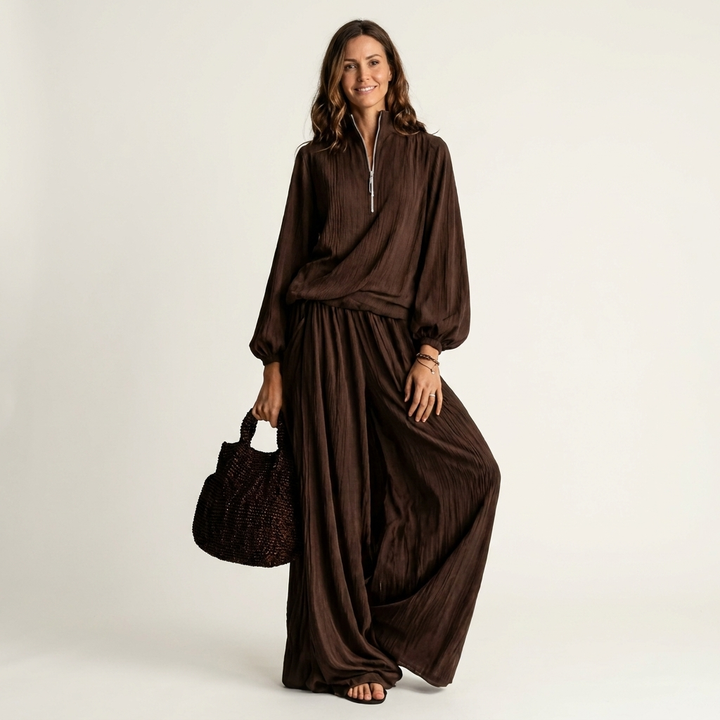 Alfled | Women Half Zip Wide Leg Pants Set