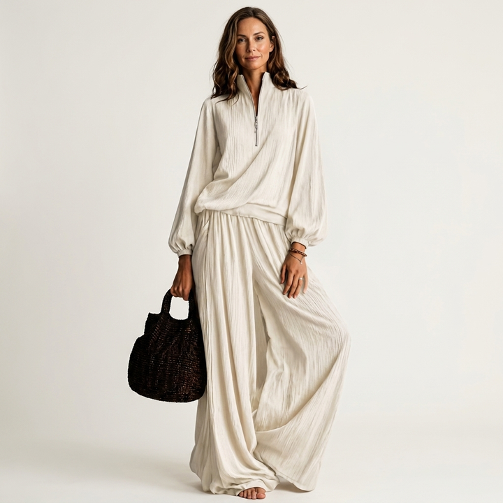 Alfled | Women Half Zip Wide Leg Pants Set