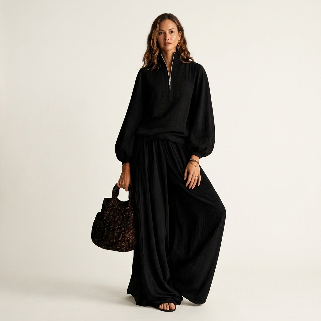Alfled | Women Half Zip Wide Leg Pants Set