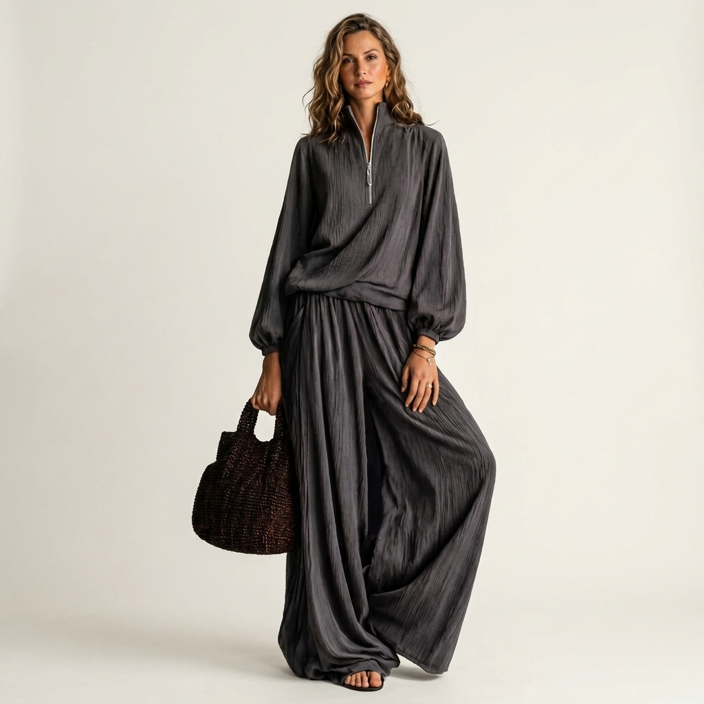Alfled | Women Half Zip Wide Leg Pants Set